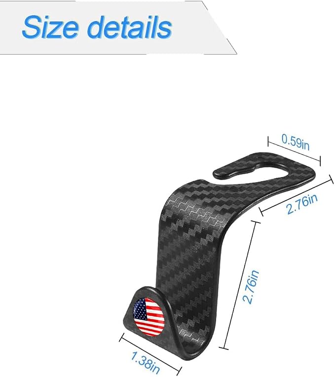 4PCS Car Seat Headrest Hooks, Auto Back Seat Hanger Holder, Durable Stylish Vehicle Organizer Universal Car Interior Accessories, Storage Hooks for Purses, Bags, Clothes, Coats (Carbon Fiber/Red Flag)