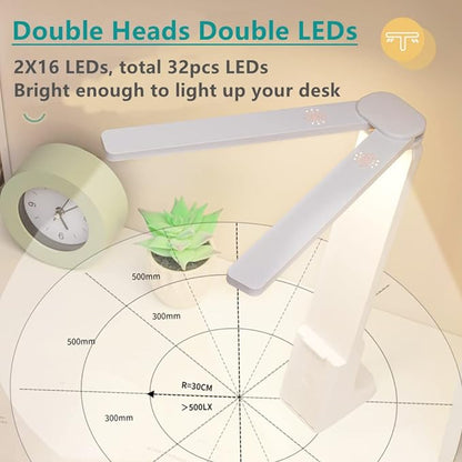 LED Double Head Desk Lamp with Large Lighting Range, Portable Small Battery Operated Rechargeable Light for Kids,Reading,Studying,Home,Office,Dormitory,Pink