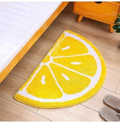 Playtime Cozy Lemon Cute Fruits Half Round Shaped Bedroom Bathroom Doorway Kitchen Floor Rug Carpet Water Absorption Non-Slip mat for Kid's Room (Yellow, 45 * 65CM)