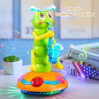 Children's Electric Caterpillar Saxophone Musical Toys, Dancing Saxophone Caterpillar,Baby Sensory Toys with LED Lights for Toddler Boys Girls (Pink-1 Pcs)