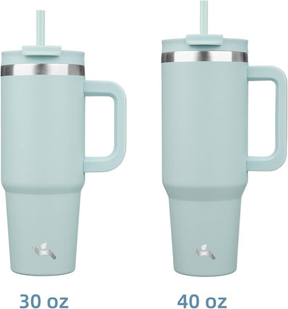 Konokyo 40 oz Insulated Tumbler Water Bottle with Handle, Straw Lid | BPA-free and dishwasher safe; made for gym, travel, coffee and gifting, 2 straws, cup holder friendly,Blue Haze