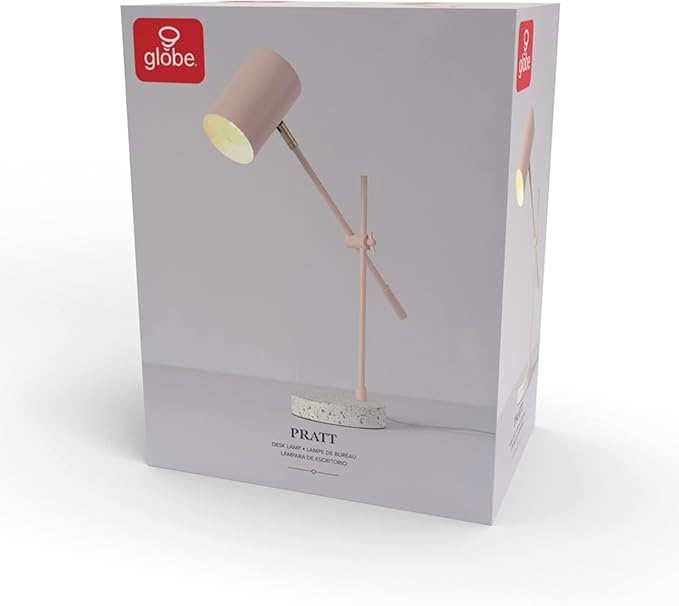 Globe Electric 30292 18" Desk/Table Lamp, Matte Pink, Matte Brass Accent, Terrazzo Base, Adjustable Height, Balance Arm, in-Line Rocker On/Off Switch, Adjustable Lamp, Home Office Accessories