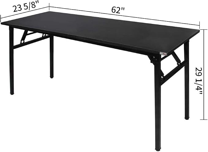 Need Home Office Desk - 62 Inches Large Computer Desk Sturdy Black Table Foldable Desk Gaming Computer Table No Assembly Required AC5CB 62inch | Black Frame Writing Gaming Work Table/Foldable Home Office Desk/Sewing Table, No Assembly Required
