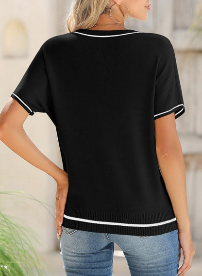 SHEWIN Womens Tops Trendy Short Sleeve Shirts Crewneck Lightweight Knit Sweater Top Business Casual Outfits