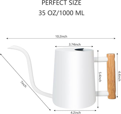 Watering Can Indoor Plants, 35oz Small Stainless Steel Metal Watering Can Modern Decorative Watering Pot with Long Spout for Indoor House Plant Bonsai Outdoor Garden Flowers -White