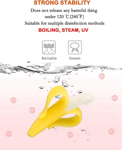 Banana Teether, Soothing Pain Relief Soft Silicone Train Baby Toothbrush, Teething Toys for Babies, Toddlers, Infants, BPA Free for Oral Hygiene, Food Grade, Soothes Babies Sore Gums