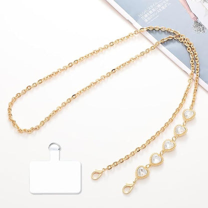 Phone Crossbody Chain Cell Phone Lanyard,Universal Leather+Metal Shouder Strap with Phone Tether Patches (F)