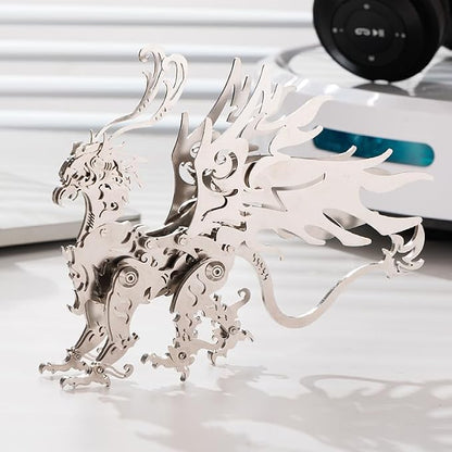 3D Metal Puzzles Toys The Meow Meow Family King and Princess Cat DIY Handmade Assembled Model Kits Ornaments Christmas New Year and Birthday Gifts for Adult (Gu Diao Silver)