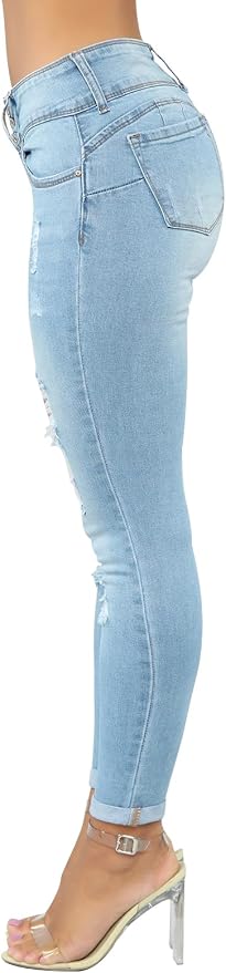 KUNMI Women's Skinny Ripped Trendy Jeans Distressed Stretchy Denim Pants
