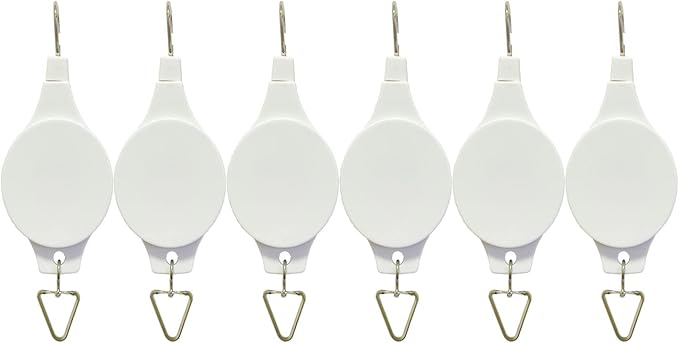 Pack Plant Hook Pulley, Retractable Plant Hanger Easy Reach Hanging Flower Basket for Garden Baskets Pots and Birds Feeder Hang High up and Pull Down to Water Or Feed (White 6Pack)