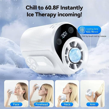 KIMMOO Smart Portable Rechargeable Fan with Ice Cooler, 100-Speed, 20000RPM Turbo Cooling Personal Waist Fan, 4000mAh Wearable Neck & Belt Clip Fan for Work Camping Outdoor Hiking, White