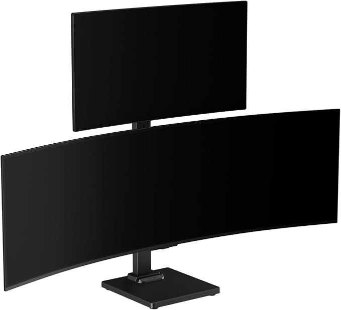 Suptek Dual Monitor Stand with Base Vertical Stack Screen Free-Standing Monitor Riser Fits Two Screen Max 36" & One Screen Max 43" with Swivel, Tilt, Height Adjustable,50,75 and 100mm Vesa Base Stand