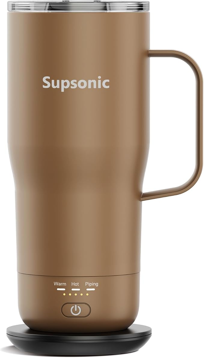 Supsonic Heated Coffee Mug Rechargeable, 20oz Long-Lasting Battery (S3) | Dry-burn protection, 2Hr auto-off, 3-Temp settings, Constant temperature, Inner stainless steel, Warm gift for men women