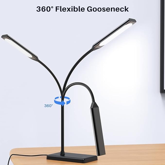 LED Desk Lamp, Touch Adjustable Table Lamp with USB Charging Port 5 Modes and 6 Brightness Levels Eye Protection Reading Light 48 LED Memory Function Desk Lights for Home Office Black