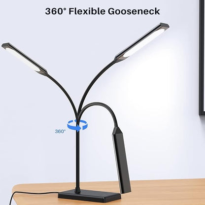 LED Desk Lamp, Touch Adjustable Table Lamp with USB Charging Port 5 Modes and 6 Brightness Levels Eye Protection Reading Light 48 LED Memory Function Desk Lights for Home Office Black