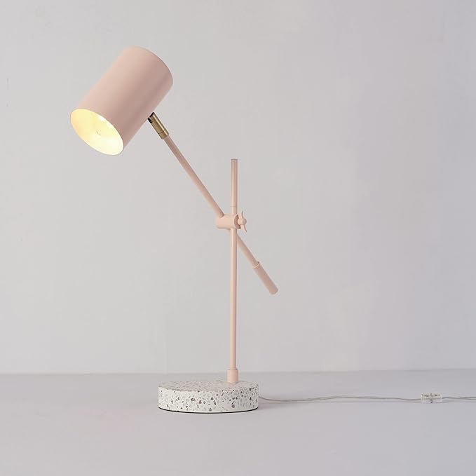 Globe Electric 30292 18" Desk/Table Lamp, Matte Pink, Matte Brass Accent, Terrazzo Base, Adjustable Height, Balance Arm, in-Line Rocker On/Off Switch, Adjustable Lamp, Home Office Accessories