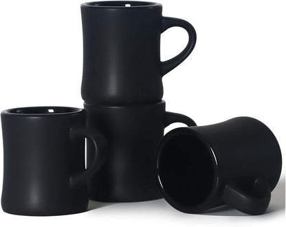 harebe Retro Coffee Mugs Set of 4, 10 OZ Heavy Classic Ceramic Diner Cups Set with Handle for Coffee, Tea, Cocoa, Milk, Latte（Black）