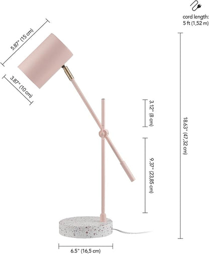 Globe Electric 30292 18" Desk/Table Lamp, Matte Pink, Matte Brass Accent, Terrazzo Base, Adjustable Height, Balance Arm, in-Line Rocker On/Off Switch, Adjustable Lamp, Home Office Accessories