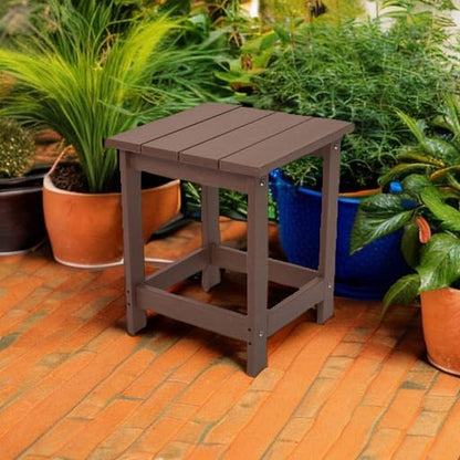 LZRS Adirondack Square Outdoor Side Table for Patio, Pool Composite Patio Table,HDPE End Tables for Backyard,Pool, Indoor Companion, Easy Maintenance & Weather Resistant(Brown)