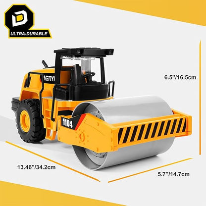 Steam Roller Toy, 15" Road Roller Toy, 1:10 Scale Classics Roller Truck Toy, Real Working Parts, Motion Drive Technology & Lights & Sounds, Indoor/Outdoor Play, Ideal Sand/Beach Toy - Easter Gifts