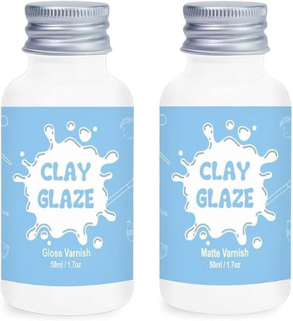 2 x 50ml Air Dry Clay Glaze, Clay Glaze Air Dry for Airdry Clay, Air Dry Clay Varnish Can Not Only Used to Prevent Clay Cracking, Scratches, and Wear,It Can Also Having a Glaze Effect (Gloss+Matte)