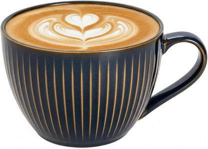 Ceramic Coffee Mugs with Handles, 24 oz Coffee Cups, Vertical Stripe Blue | Large Soup Bowl for Hot Chocolate, Cappuccino, Ramen, Oatmeal, Soup Mugs with Handles, Microwave & Dishwasher Safe