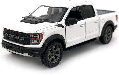KiNSMART SetOf4 2022 Ford F-150 Raptor 5" 1:46 Scale Die Cast Model Toy Truck Black, White, Red, Blue