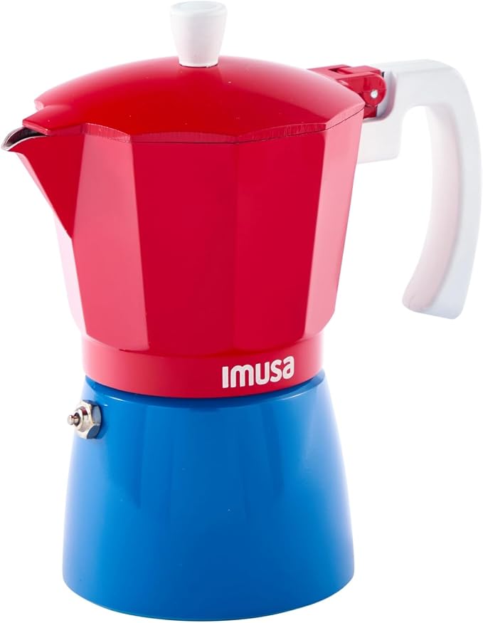 IMUSA 3 Cup Caribbean Cast Aluminum Stovetop Coffee Maker | Bare Cast Aluminum Finish, Cool-Touch White Handle, Ideal for Demitasse, Great for Daily Coffee Moments