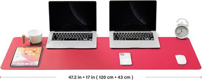 Large Desk Mat - 47.2"x 17" Non-Slip PU Desk Pad for Office and Home - Ideal for Large Mouse Pad and Desk Mats on Top of Desks(Rose Red)