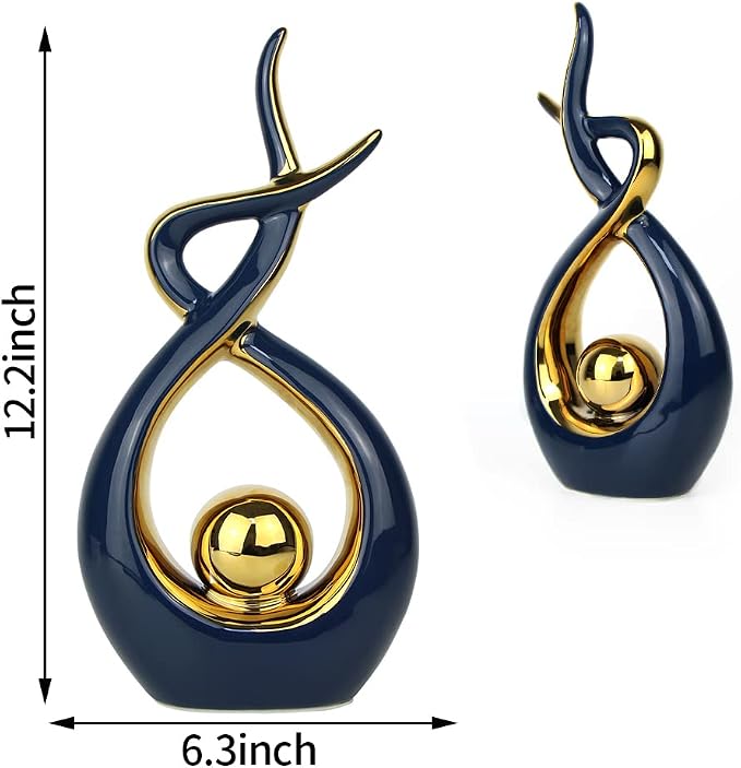 Norrclp Home Decor Modern Abstract Art Ceramic Statue Table Decorations for Dining Room Living Room Office Centerpiece (Blue and Gold, Large)