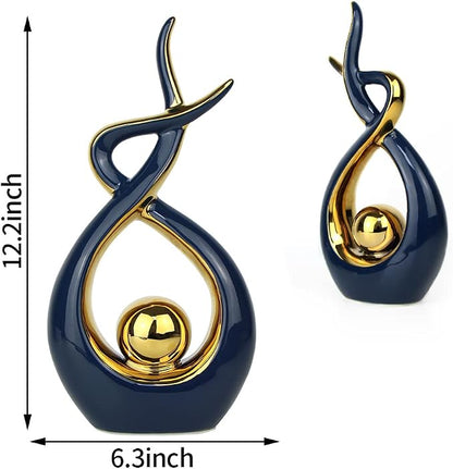 Norrclp Home Decor Modern Abstract Art Ceramic Statue Table Decorations for Dining Room Living Room Office Centerpiece (Blue and Gold, Large)