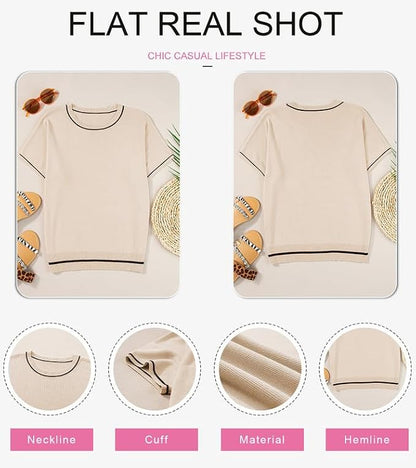 SHEWIN Womens Tops Trendy Short Sleeve Shirts Crewneck Lightweight Knit Sweater Top Business Casual Outfits