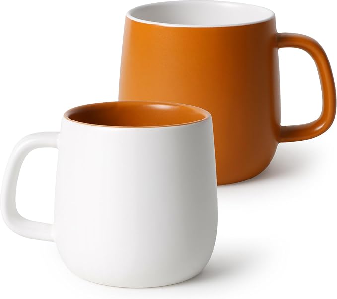 Ceramic Mug Set Porcelain Coffee Cups Set, Special Glaze Tea Cups Mug with Handle for Tea Latte Coffee Milk, Microwave Dishwasher Safe (White and Maple Brown)