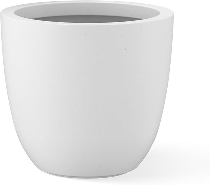 Kante 10 Inch Dia Round Concrete Planter, Indoor Outdoor Large Plant Pot with Drainage Hole and Rubber Plug for Home Patio Garden, Pure White