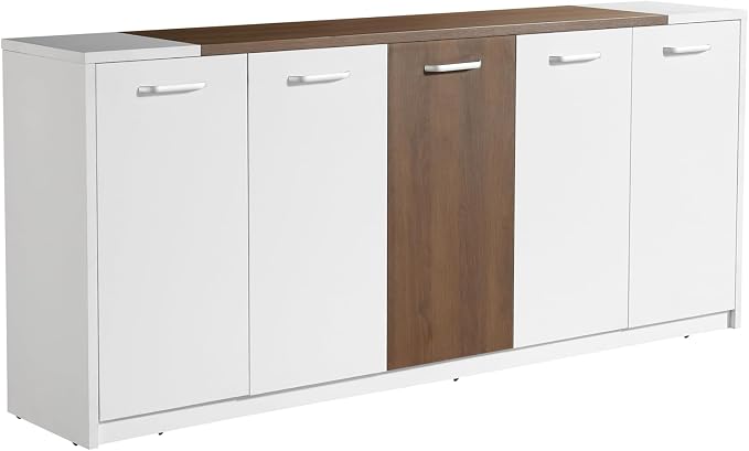 Leon 87" Wood Office Furniture Set of 3pcs | Executive Right Side L Shaped Corner Desk & File Drawers w/Telescopic Rail | Coffee Table | Storage Cabinet w/Chrome Handles | Modern Home Workstation