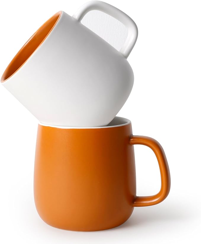 Ceramic Mug Set Porcelain Coffee Cups Set, Special Glaze Tea Cups Mug with Handle for Tea Latte Coffee Milk, Microwave Dishwasher Safe (White and Maple Brown)