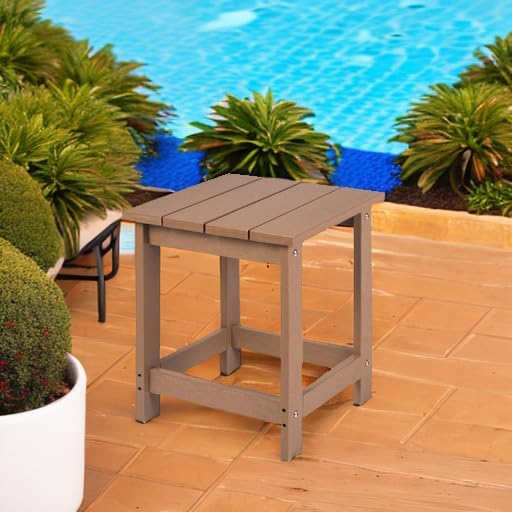 LZRS Adirondack Square Outdoor Side Table for Patio, Pool Composite Patio Table,HDPE End Tables for Backyard,Pool, Indoor Companion, Easy Maintenance & Weather Resistant(Teak)