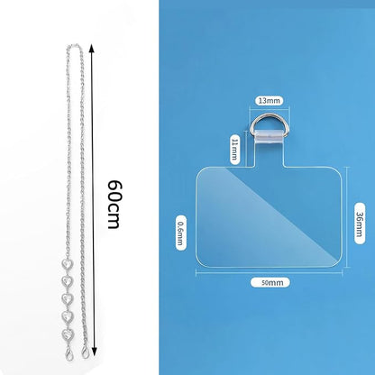 Phone Crossbody Chain Cell Phone Lanyard,Universal Leather+Metal Shouder Strap with Phone Tether Patches (E)