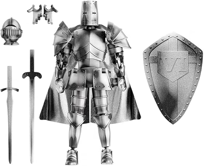 Medieval Action Figures,Knight Armor Action Figure,Multi-Jointed Movable Robot Mannequin T13,Dummy 13 Action Figure(Assembly Required) (B-Silver)