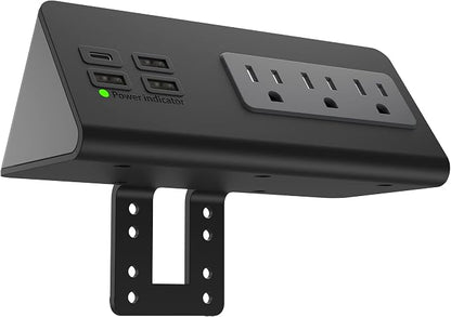 Nightstand Edge Mount Power Strip with USB-C Ports Tabletop Surge Protector Desk Clamp Power Sockets with 3 AC Outlets &4 Fast Charging USB Ports for Home Office Hotel and Dormitory