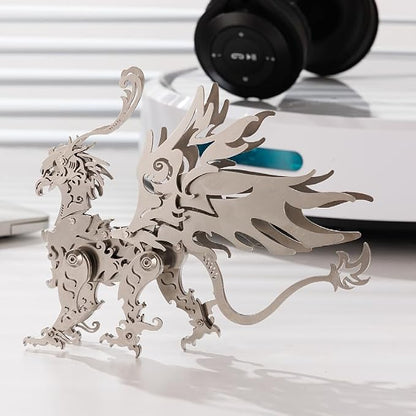 3D Metal Puzzles Toys The Meow Meow Family King and Princess Cat DIY Handmade Assembled Model Kits Ornaments Christmas New Year and Birthday Gifts for Adult (Gu Diao Silver)
