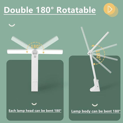 LED Double Head Desk Lamp with Large Lighting Range, Portable Small Battery Operated Rechargeable Light for Kids,Reading,Studying,Home,Office,Dormitory,Pink