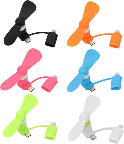 Type USB C 2-in-1 Cell Phone Fan, for iPhone All Series 7 8 X 11 12 13 14 15 16 17 XS XR Plus Mini Pro Max SE, for Samsung Galaxy S, Z Fold Flip, A1/A2/A3/A5 Series, M1/M3/M5, Note Series (Color x6)