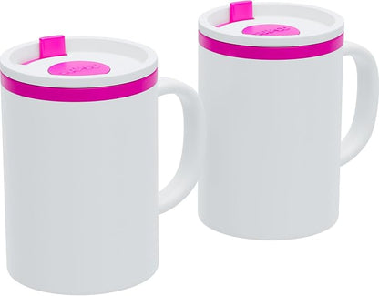 Copco Iconic Desk Mug with Lid & Handle, 16 Oz - Pink, Set of 2 | Double-Wall Insulated Reusable Coffee Mug, Spill-Resistant Slide, Wide Mouth for Hot & Cold Drinks, Office & Travel Cup