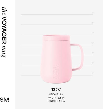 Simple Modern Voyager Signature Mug | Travel Coffee Tumbler with 360° Lid and Handle | Ceramic-Lined Insulated Stainless Steel Iced Cold Brew Cup | 12oz, Blush