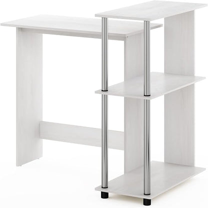Furinno Abbott Corner Computer Desk with Bookshelf, White Oak/Chrome