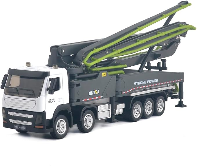 Ailejia Concrete Pump Truck Model Toy Construction Vehicle 1:50 Scale Die-cast Heavy Duty Wheeled Pump Truck Toys for Kids and Ornament (Grey)