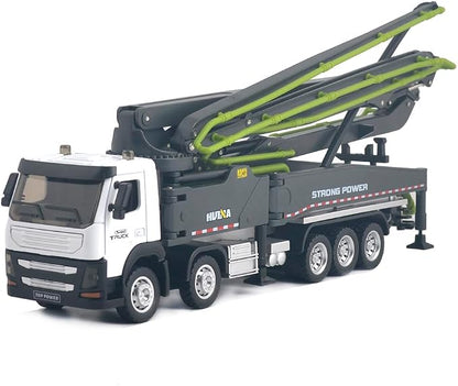 Ailejia Concrete Pump Truck Model Toy Construction Vehicle 1:50 Scale Die-cast Heavy Duty Wheeled Pump Truck Toys for Kids and Ornament (Grey)