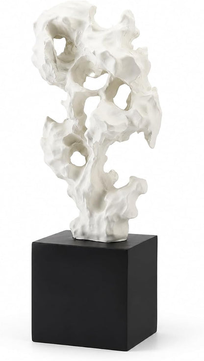 11.8" Modern Abstract Sculpture | Stone Home Decor, Resin White and Black Art Statues for Living Room, Coffee Table Centerpiece, TV Stand Shelf Bookshelf Decor