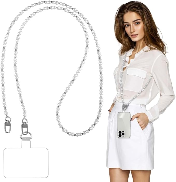 Phone Crossbody Chain Cell Phone Lanyard,Universal Leather+Metal Shouder Strap with Phone Tether Patches (V)